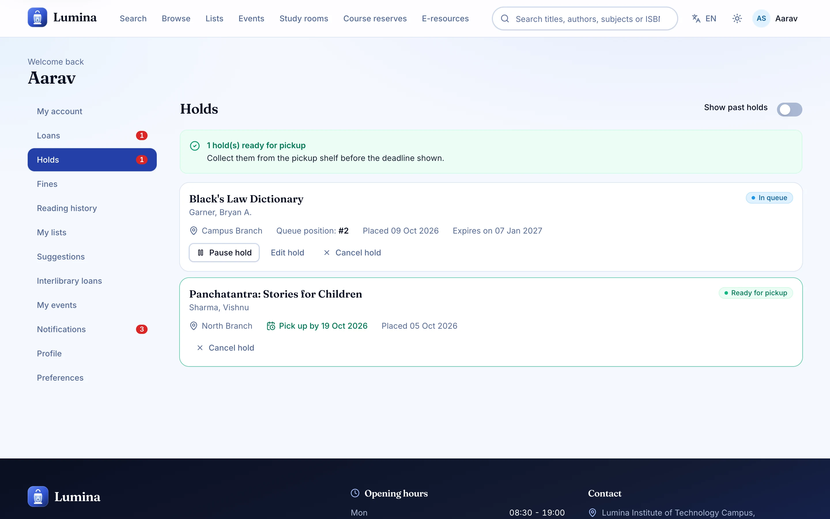 The member account (detail)