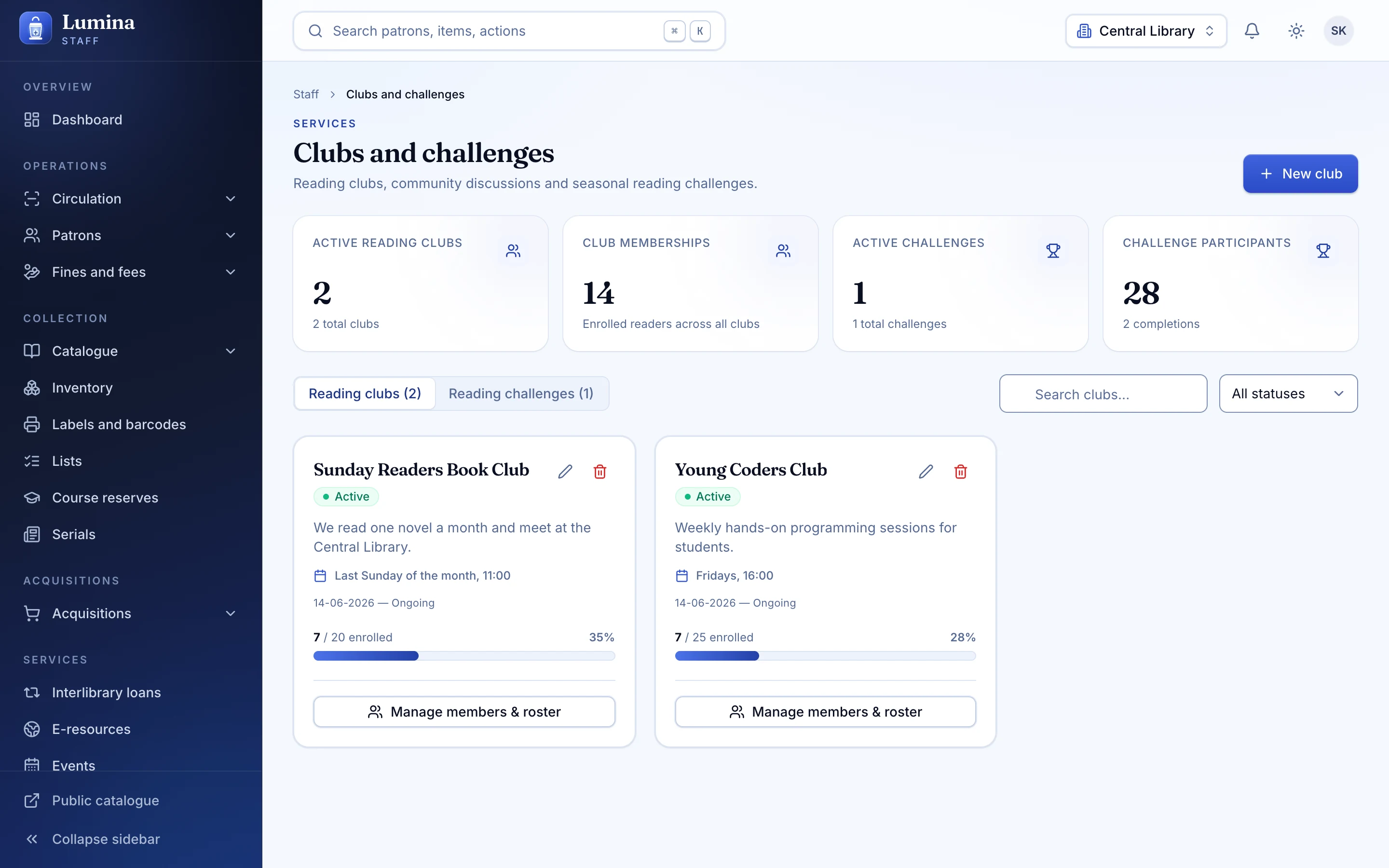Challenges and clubs