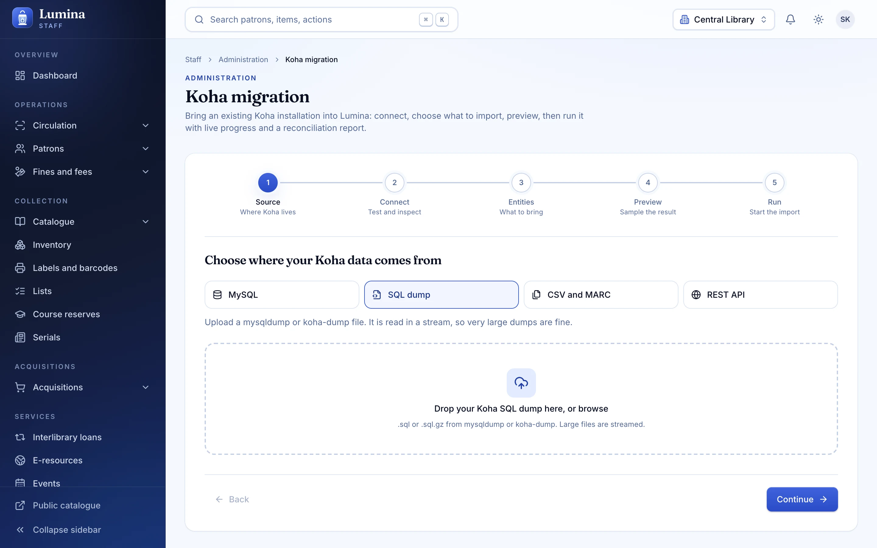 Koha import screenshot