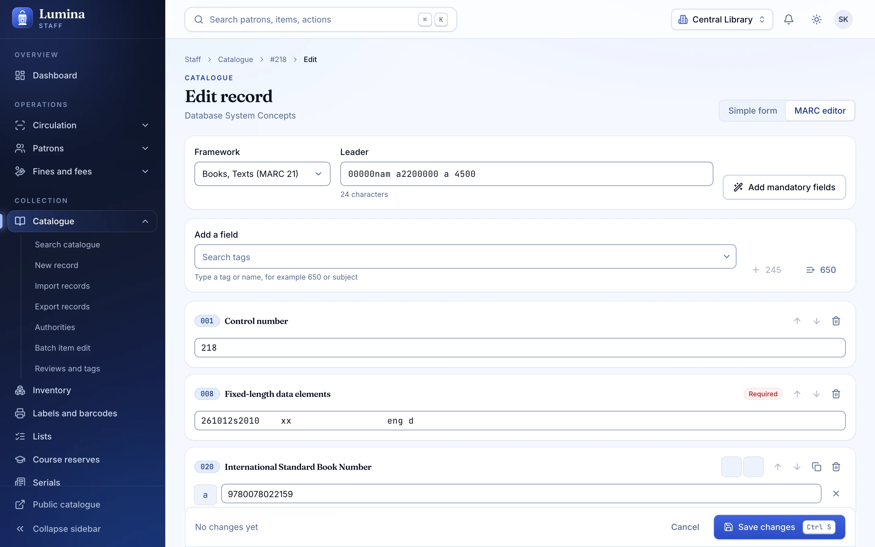 MARC21 record editor
