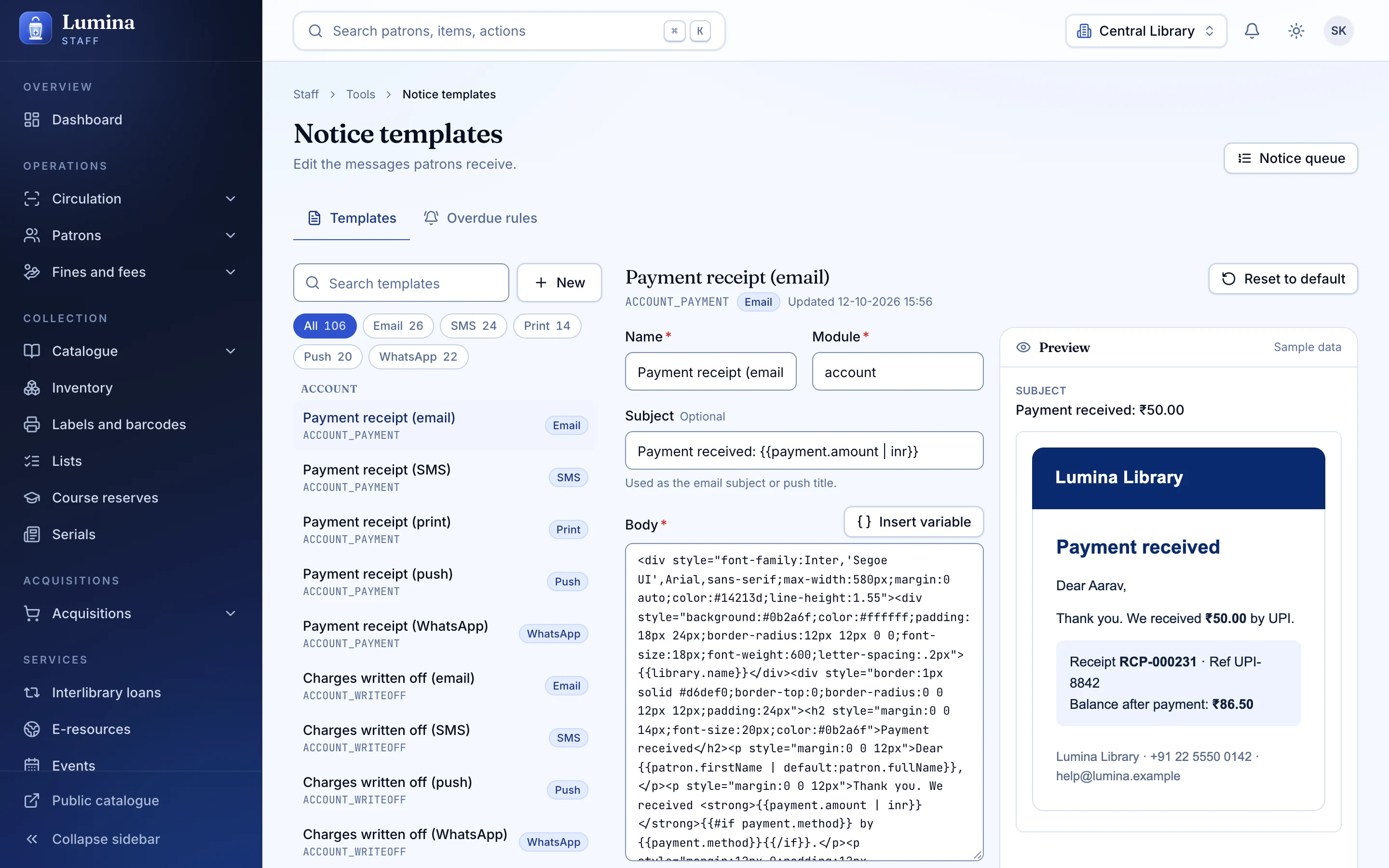 Notices, with a queue you can see (detail)